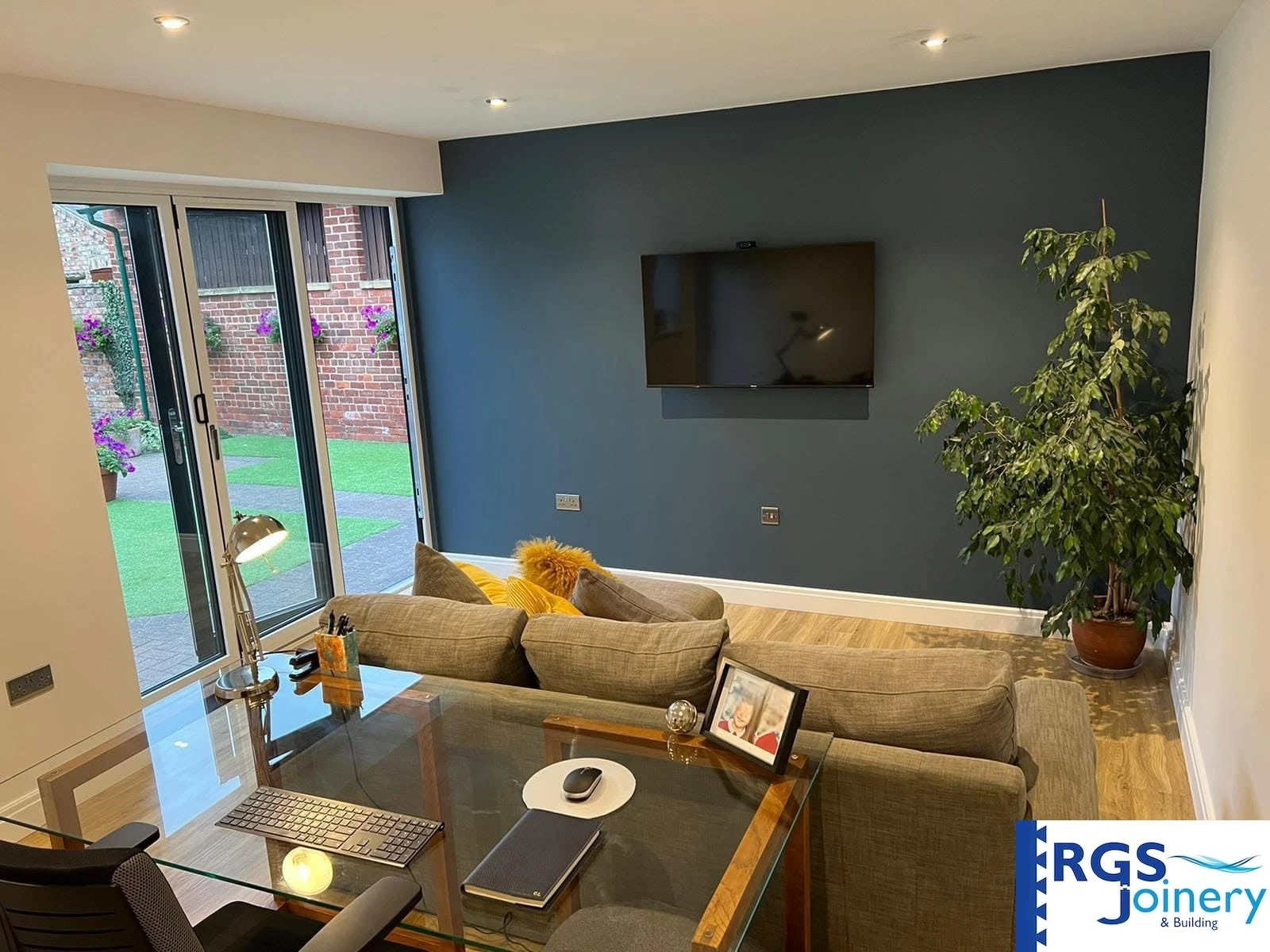 Interior of a converted outbuilding home office, built by RGS Joinery and Building